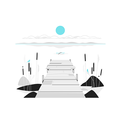 The Pier alone blue flat illustration lineart mental health minimalistic pier vector