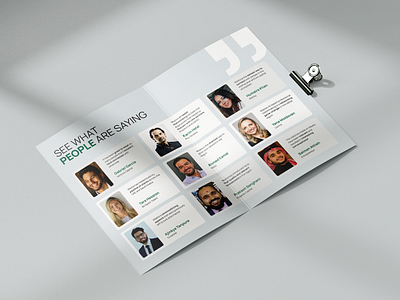 Brochure-Testimonial Spread Design branding brochure design business summary business summary design company profile corporate brochure corporate flyer dual spread flyer design megazine spread megazine spread design pitch deck pitch design review spread spread design tech brochure testimonial