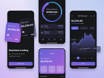 Cryptocurrency Exchange App Concept bitcoin clean concept crypto cryptocurrency exchange line graph mobile app mobile design pie chart portfolio trade transactions ui ui design ux ux design watchlist