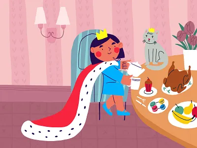 Little princess children illustration activity book adobe fresco illustration cat portrait character children book illustration childrens illustration fairy tale illustration illustration illustrator kidlit little girl illustration little princess little queen picture book tati illustrations tea party vector vector illustration