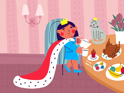 Little princess children illustration activity book adobe fresco illustration cat portrait character children book illustration childrens illustration fairy tale illustration illustration illustrator kidlit little girl illustration little princess little queen picture book tati illustrations tea party vector vector illustration