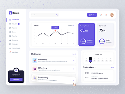 Bento: Online Course Dashboard dashboard dashboard design design e learning interface minimal modern online course online course dashboard popular shot saidul islam ui ui design uiux user interface uxdesign visual design web application design