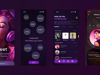 "GEET" Music Player App figma illustrations ui design ux design