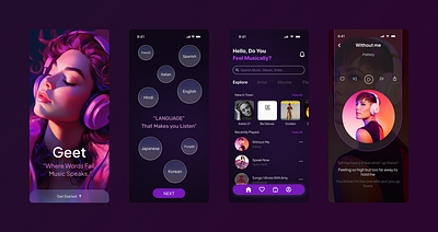 "GEET" Music Player App figma illustrations ui design ux design