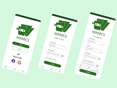 Manics - Login & Register 001 adobexd dailyui ui