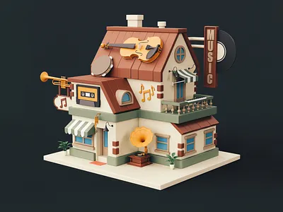 Cartoon Music Shop music shop stylized