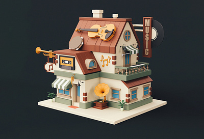 Cartoon Music Shop music shop stylized