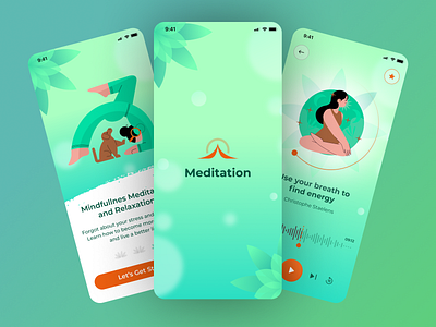 Meditation App app app design chill design figma fitness illustration ios meditation meditation app metal health mobile app relax song ui ux yoga