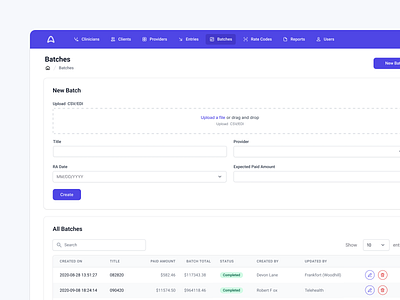 Life Care Counseling Center batch clean create csv dashboard design minimal navigation table ui upload ux web