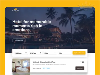 Hotel Booking app application booking branding design flat hotel illustration listing logo minimal ui web site yellow