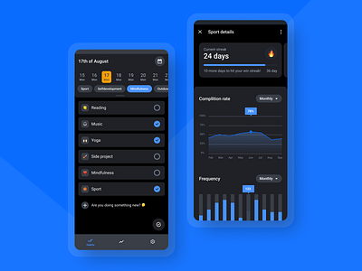 Qhabit Dark side dark mode dark there interface mobile mobile app ui ux uxui