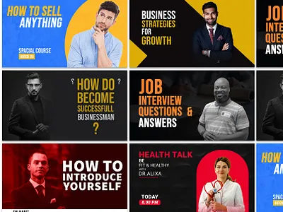 youtube thumbnails design or thumbnails folio business creative design doctor event fasion graphic design job interview youtube banner youtube thumbnail