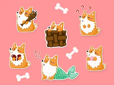 Corgi stickers animal art corgi dog illustration pet procreate stickers