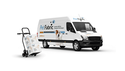 Part of brand PetFabric visual identity box branding car design graphic design illustration print typography vector