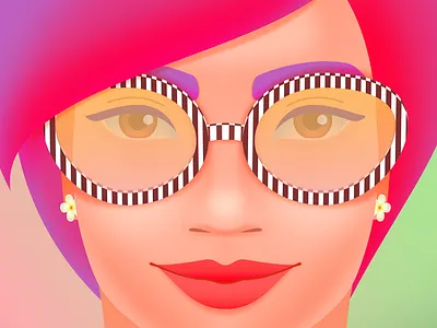 Vector character: young woman in sunglasses 2d art close up colorful colourful editorial girl in sunglasses illustration positive purple haired red haired woman stripes tropical woman face woman illustration