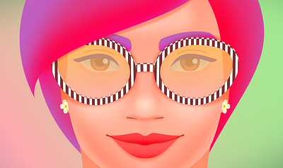 Vector character: young woman in sunglasses 2d art close up colorful colourful editorial girl in sunglasses illustration positive purple haired red haired woman stripes tropical woman face woman illustration