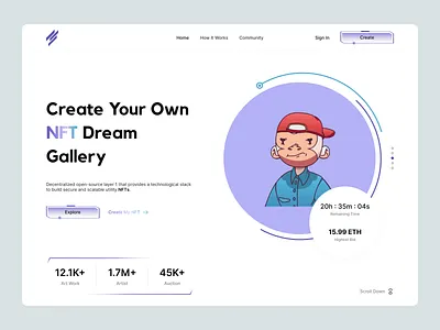 NFT Landing Page Design blockchain branding crypto design eth futuristic graphic design illustration landingpage light mode logo marketplace nft purple ui ux vector web design website