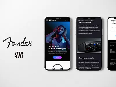 Fender x PreSonus Redesign branding digital digital marketing ecommerce electronics fender mobile music music production music studio presonus product design responsive software tech ui ux web design