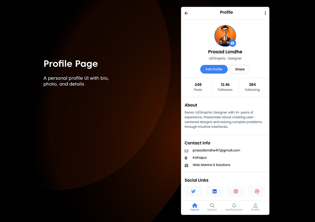 Profile Page – Your Digital Identity! by Vyankatesh Londhe on Dribbble