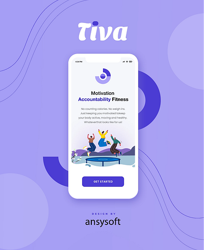 The mobile app named "Tiva" designed by Ansysoft accountabilitypartner achieveyourgoals adobephotoshop consistencyapp dailyworkout fitnessaccountability fitnesschallenge fitnessjourney fitnessmotivation fitnessprogress getfit goalgetter healthapp hearttratetracking mobileapp noexcuses stayontrack wellbeingapp workoutbuddy workouttracker