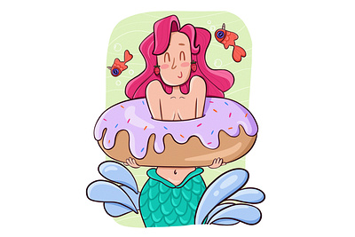 Mermaid design digital painting doughnut drawing graphic design illustration illustrator mermaid motion graphics procreate