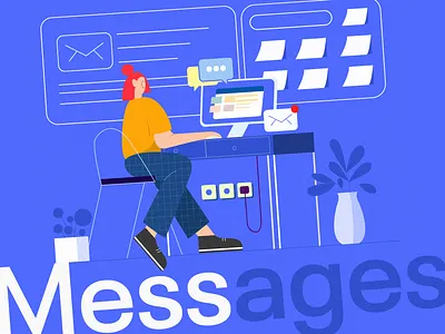 Messages blue chats design flat graphic design illustration messages vector work working workspace