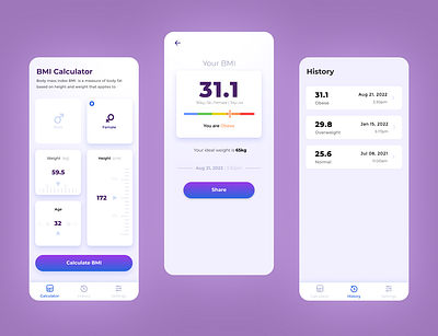 Mobile App: BMI Calculator android app app design bmi bmi calculator clean iphone minimal mobile design ui uiux user interface ux