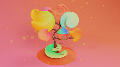 Magic Tree✨💗 3d art 3d modeling abstraction birds blender blender3d chick chicks children cute fantasy house lowpoly magic nice sparkles stairs tree