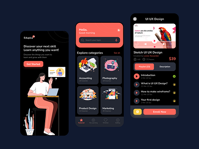 Online Learning Mobile App - Dark Mode design illustration mobile app mobile app design ui ui ux ux ui designer hanoi