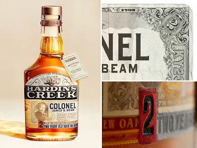 Jim Beam - 'Hardin's Creek' alcohol design detail dollar bill drawing guilloche hand drawn illustration intricate label ornate packaging pencil whiskey
