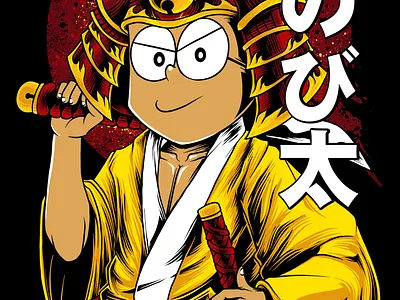 Nobita Samurai version - Doraemon anime design fanart fantasy illustration japanese manga tshirt design