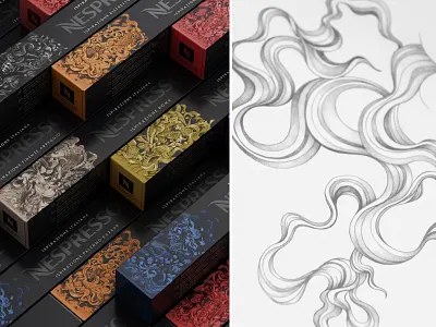 Nespresso Italiana coffee design detail drawing hand drawn illustration intricate italy ornate packaging pencil premium