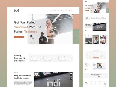 Indi 2022 artistic bodybuilding branding clean elegant exercise fitness graphic design gym home page indi landing page minimal ui uiux design ux web design