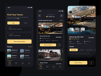 RealEstate Mobile App Dark Mode design illustration mobile app mobile app design ui ui ux ux ui designer hanoi