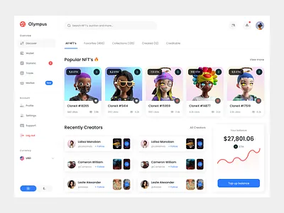 Olympus NFT Dashboard🔥 branding design icon illustration logo typography ui ux vector