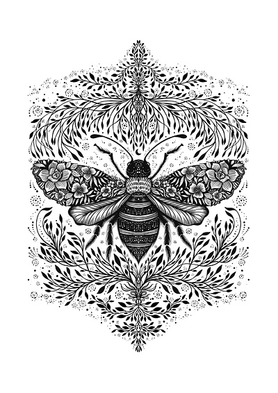 Queen Floral Bee art artwork bee botanical branding celestial design digital digital art drawing floral flower handmade illustration logo natural nature procreate procreate art surreal