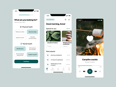 Soundfeel Mobile App: iOS User Interface app app design application design concept app design feel meditation music app player relax relaxation soundfeel sounds of nature ui ui design