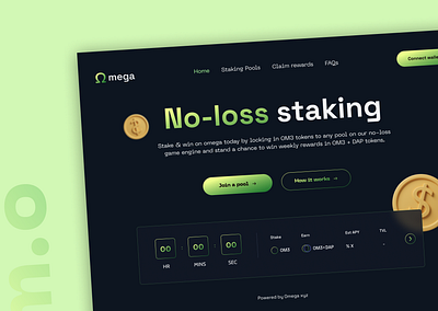 Omega No-loss dApp branding crypto defi design icon illustration logo minimal typography ui ux