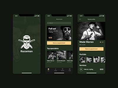 Barbershop Mobile App: iOS User Interface app application design barber barbershop app beards concept app haircuts hairdresser military ui ui design