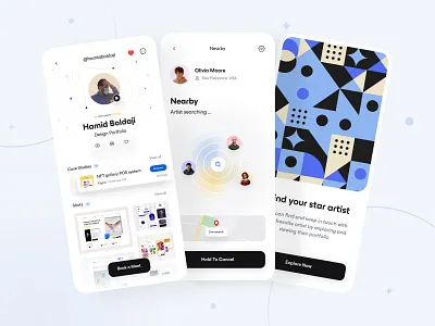 Design Portfolio | Artist Finder app artist booking case study concept design fancy finder job live map media meet nearby portfolio scan search shot social star