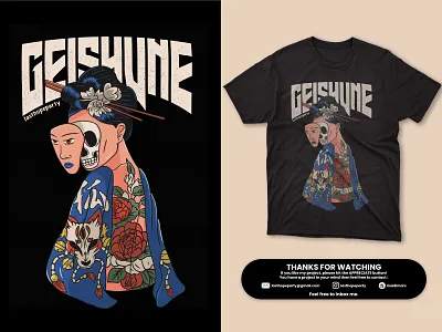 Geishune apparel artwork cover story design fox geisha illustration kitsune rose tatto tees tshirt tshirt design wear yakuza