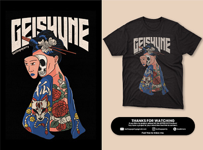 Geishune apparel artwork cover story design fox geisha illustration kitsune rose tatto tees tshirt tshirt design wear yakuza