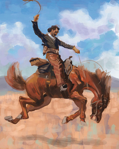 Cowboy digital painting illustration remington