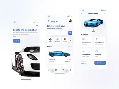 Car Rental App UI Kit app booking branding car rental clean design luxury minimal mobile app road sports car trip ui ux
