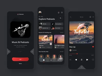 Music & Podcasts App creative dark darktheme music musicapp new newidea podcast podcastapp trending ui uiux xd