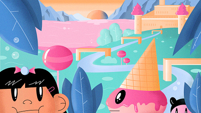 Candy kingdom cartoon character design childrens illustration cute illustration fun illustration landscape playful texture vector