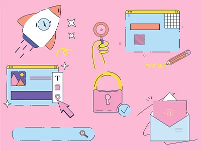 Funny multicolored icons adobe illustrator design illustration licons ui