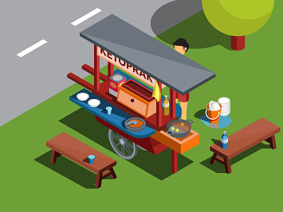 Ketoprak Stall character flatdesign food illustration indonesia isometric jakarta