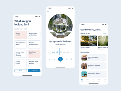 Meditations and sleep app design meditations and sleep ui