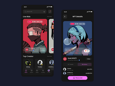 NFT Marketplace Mobile App app design nft ui ux
